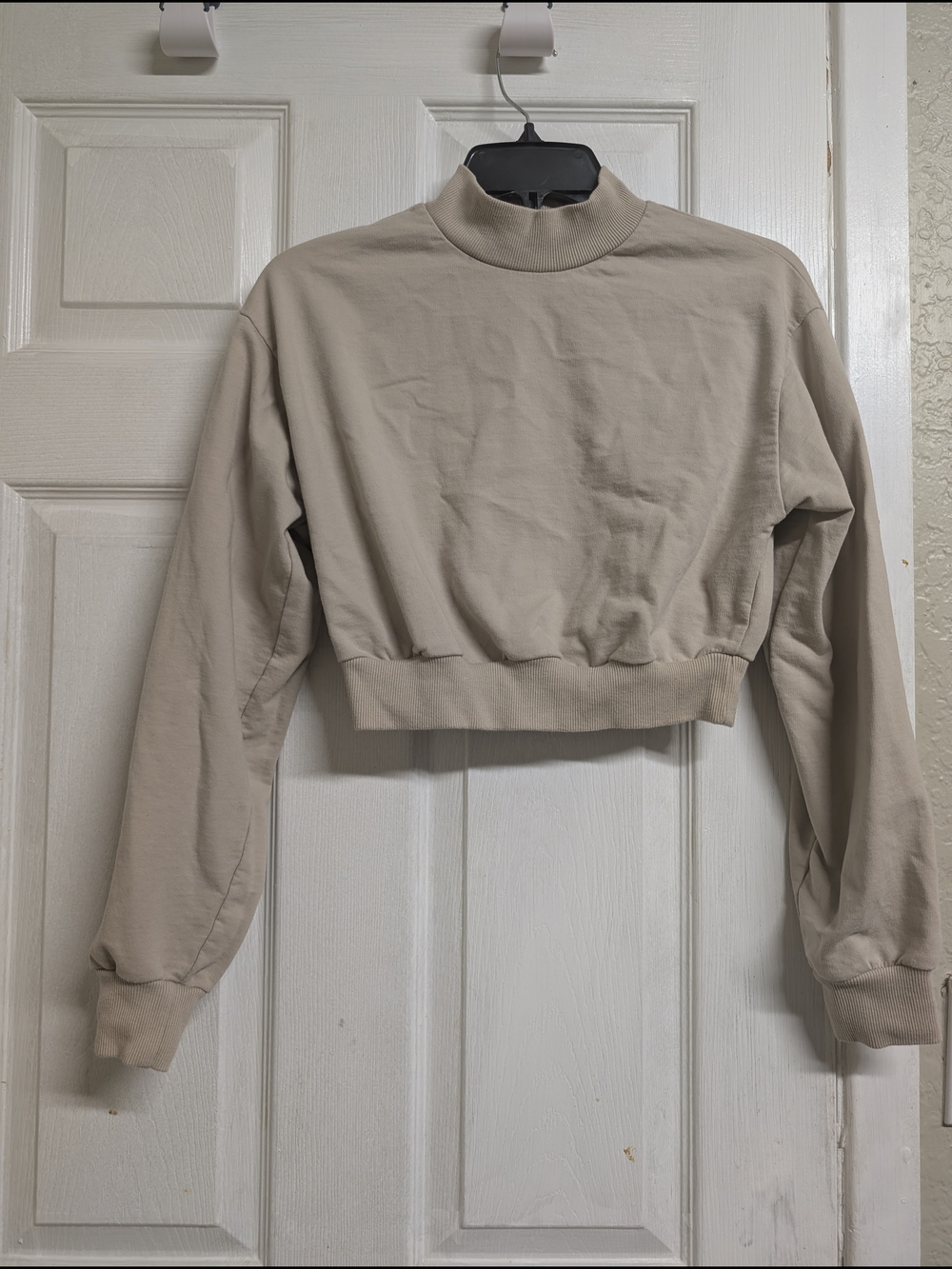 Forever 21 Cropped Mock Neck Sweatshirt - Taupe